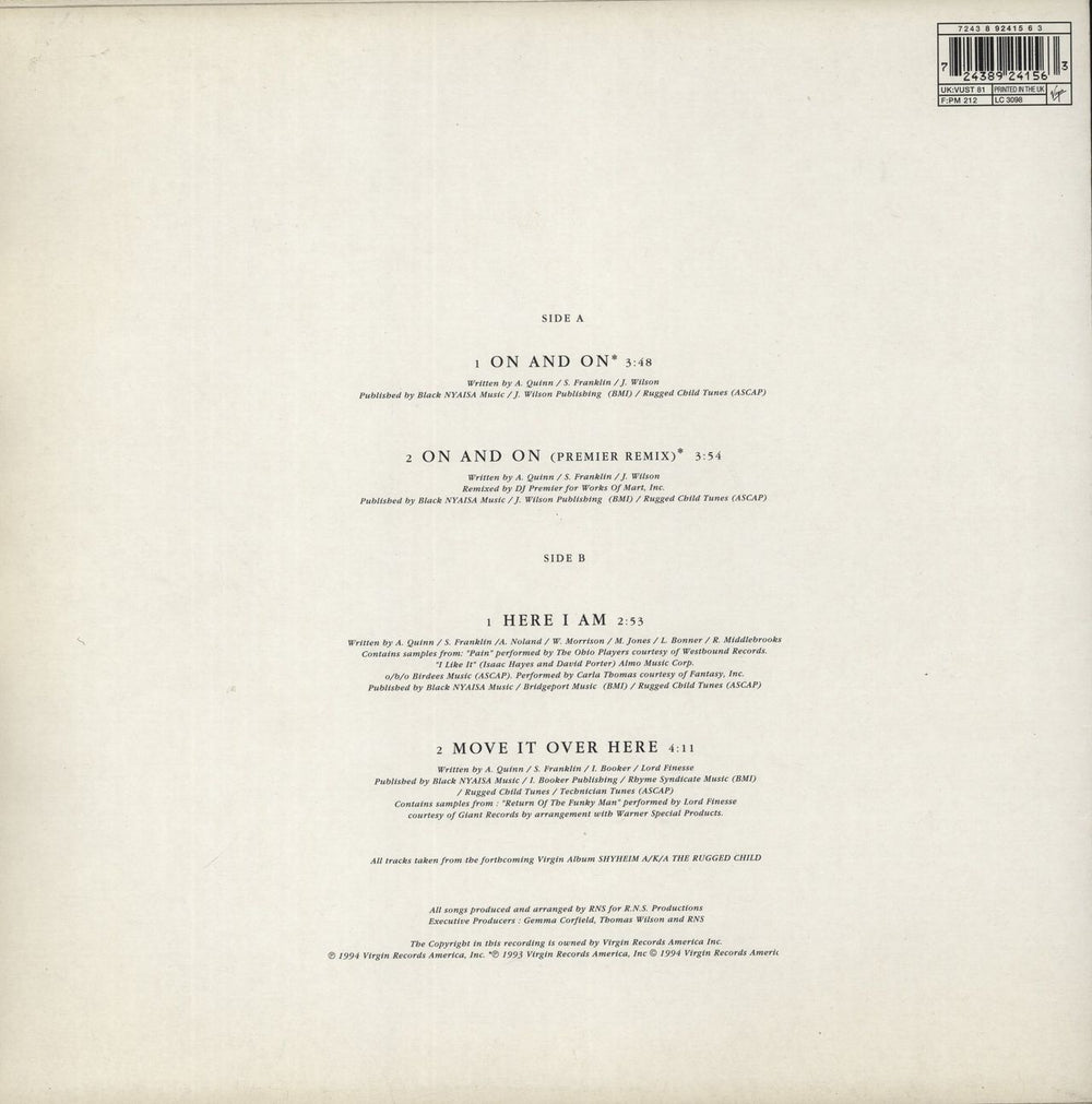 Shyheim Shyheim On & On UK 12" vinyl single (12 inch record / Maxi-single) 724389241563