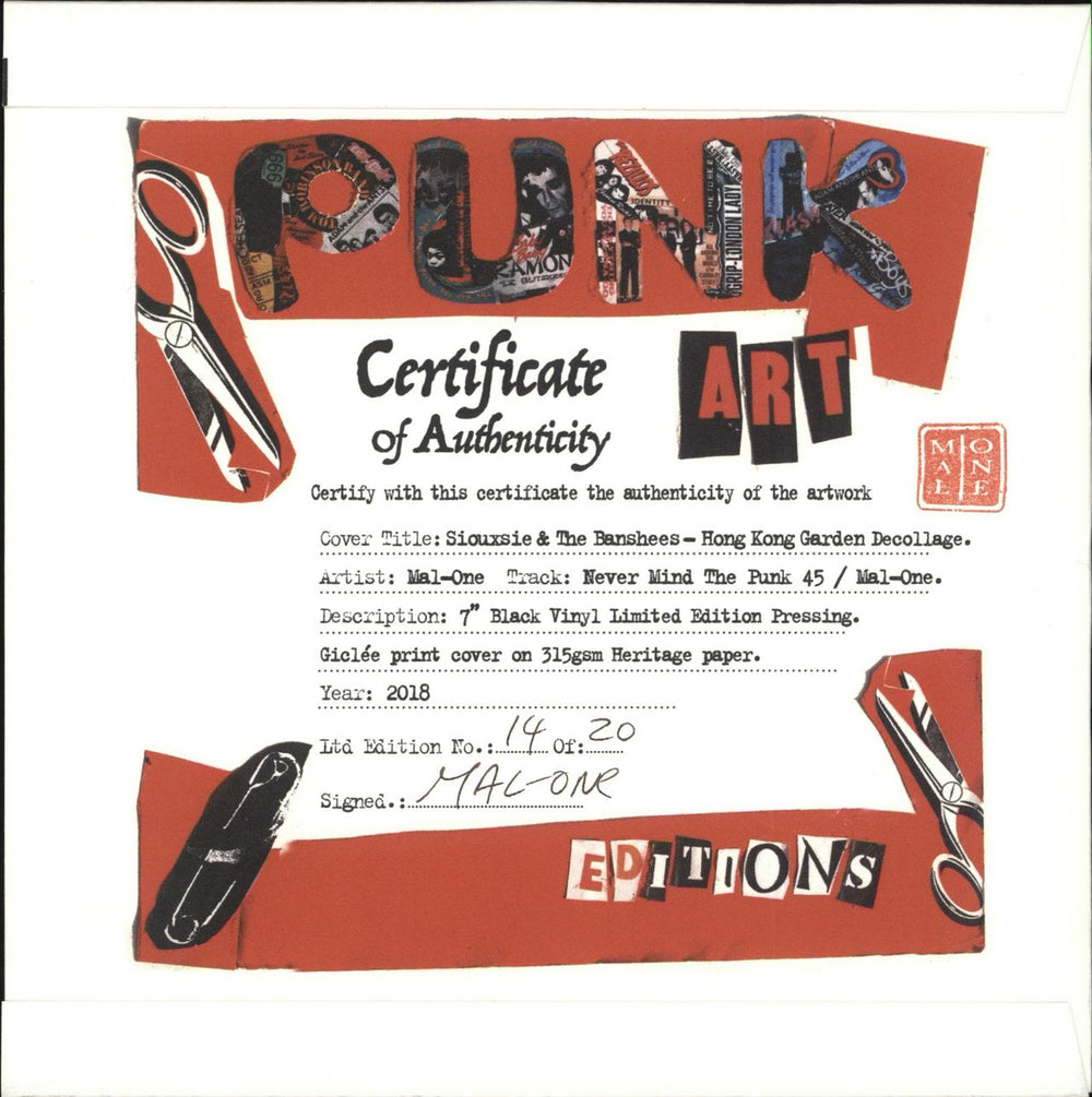 Siouxsie & The Banshees Hong Kong Garden - Punk Art sleeve UK 7" vinyl single (7 inch record / 45) SIO07HO708115