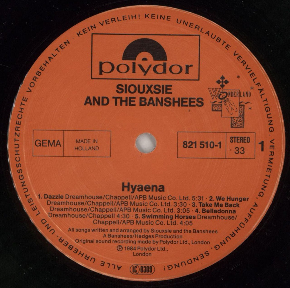 Siouxsie & The Banshees Hyaena Dutch vinyl LP album (LP record) SIOLPHY868937