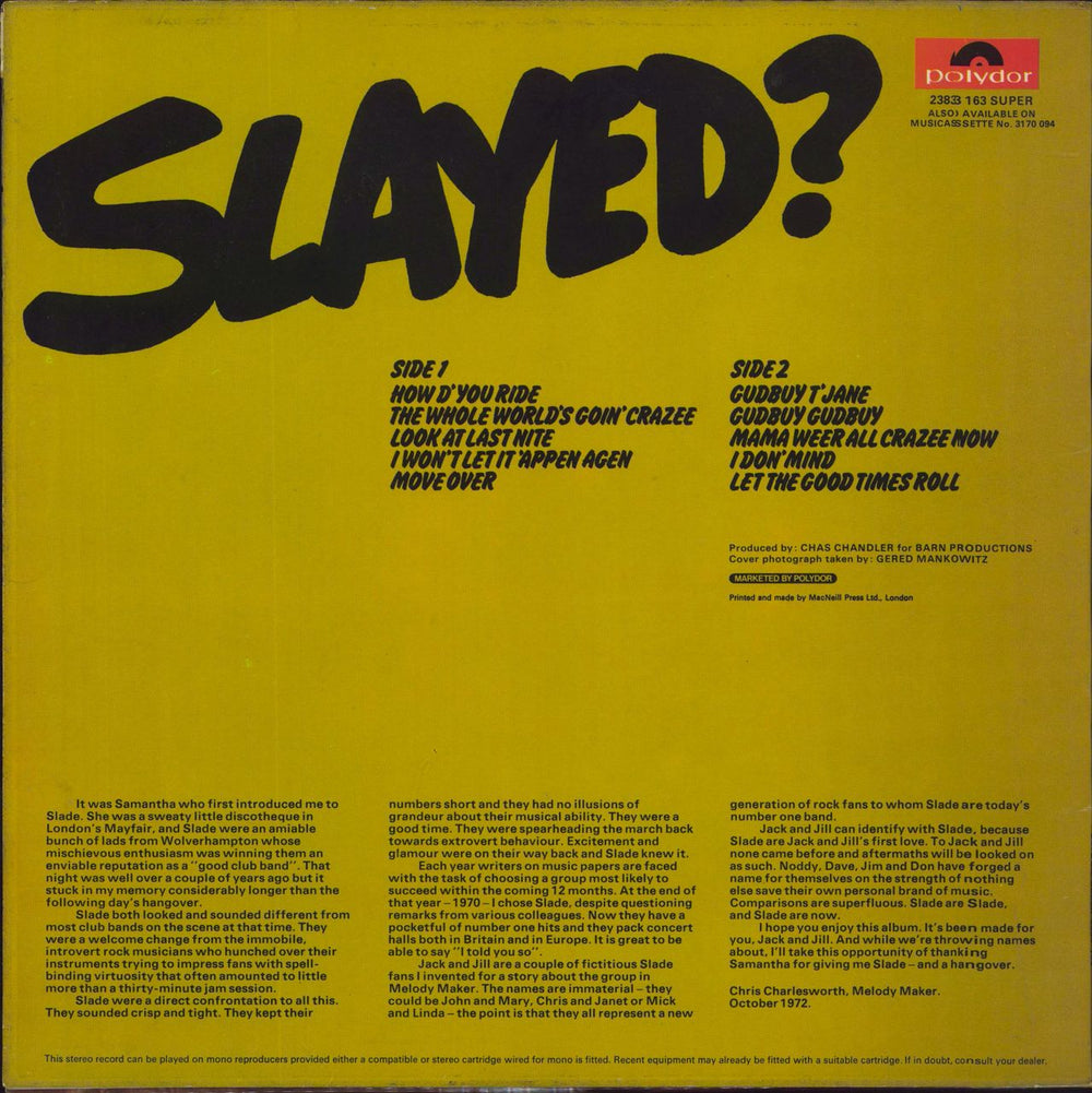 Slade Slayed? - 1st UK vinyl LP album (LP record)