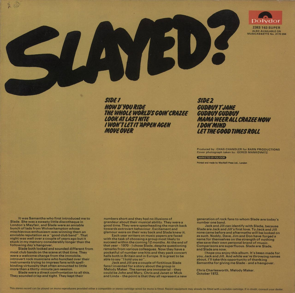 Slade Slayed? - 1st - VG UK vinyl LP album (LP record)