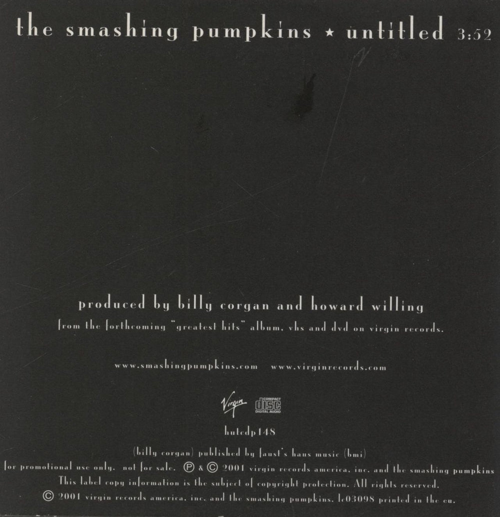 Smashing Pumpkins Untitled - mispressed 3-track UK Promo CD single (CD5 / 5")