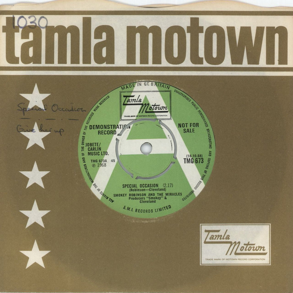Smokey Robinson & The Miracles Special Occasion UK Promo 7" vinyl single (7 inch record / 45) TMG673