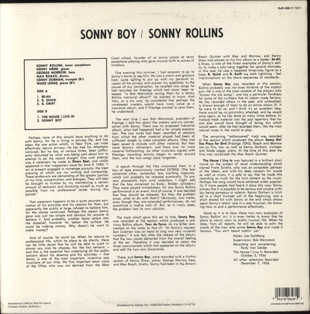 Sonny Rollins Sonny Boy US vinyl LP album (LP record) 025218034814
