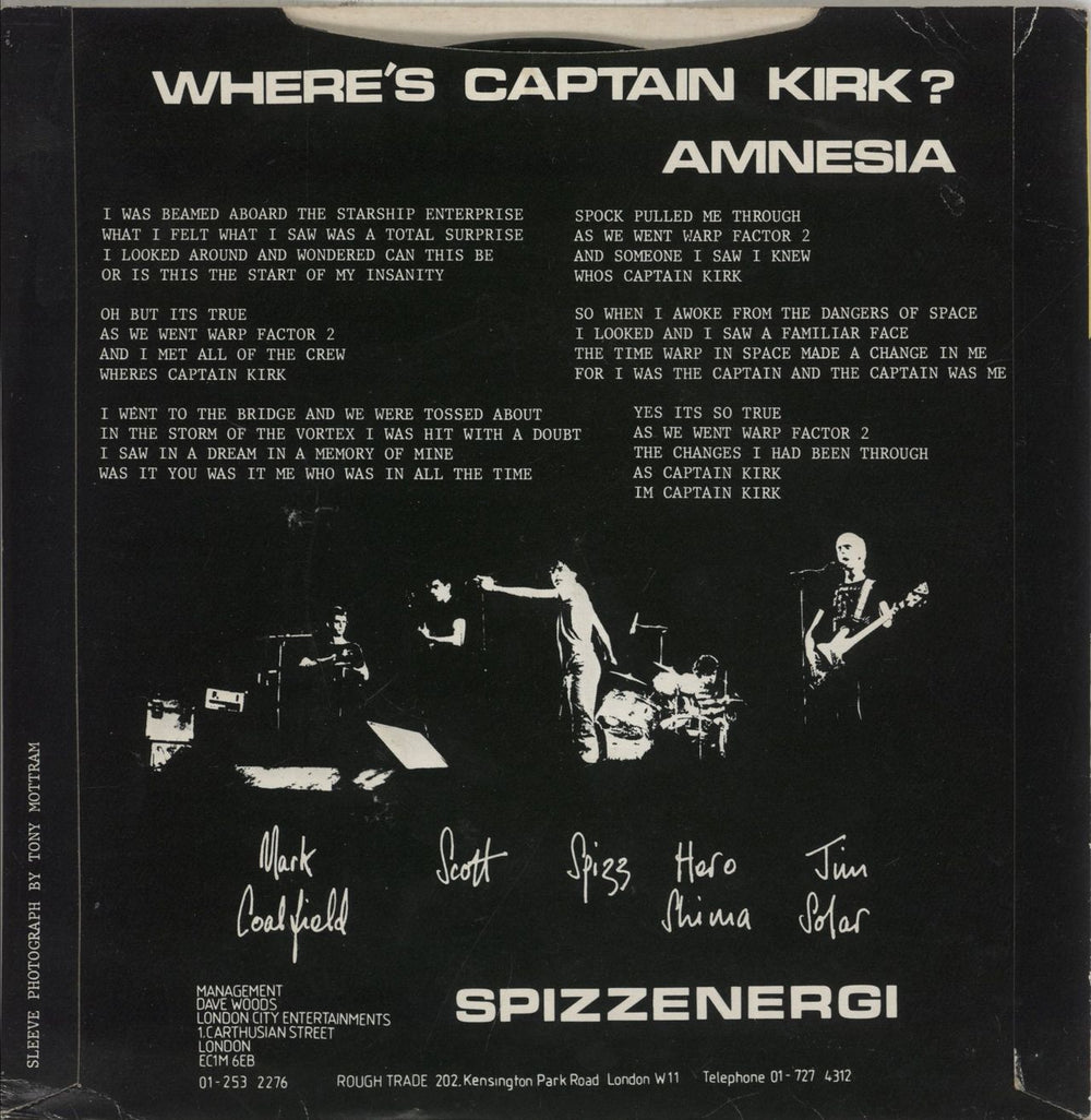Spizz Where's Captain Kirk? UK 7" vinyl single (7 inch record / 45)