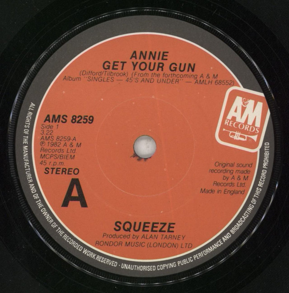 Squeeze Annie Get Your Gun UK 7" vinyl single (7 inch record / 45) SQU07AN105857