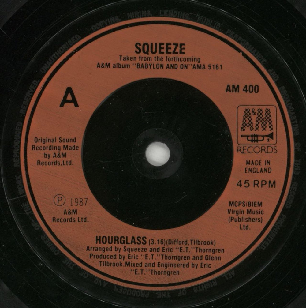 Squeeze Hourglass UK 7" vinyl single (7 inch record / 45) SQU07HO193779