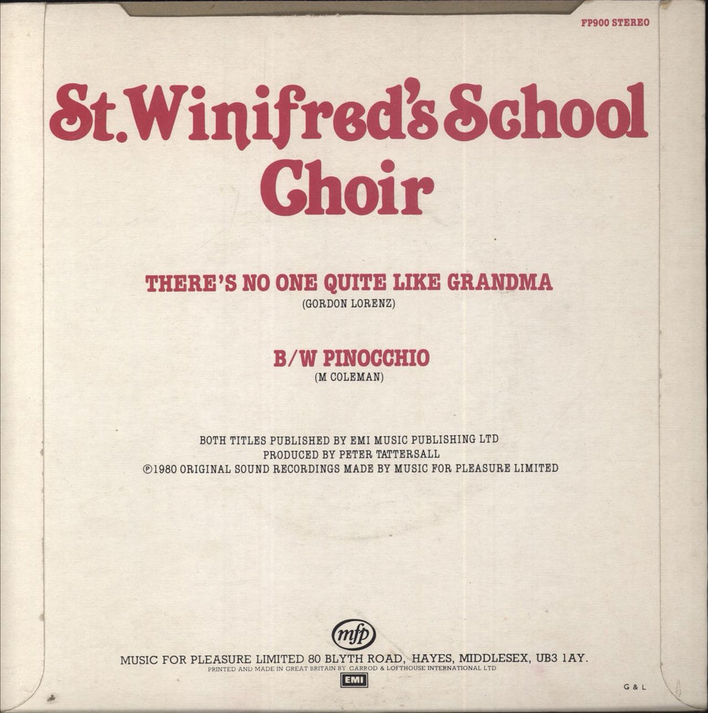 St. Winifred's School Choir There's No One Quite Like Grandma UK 7" vinyl single (7 inch record / 45)