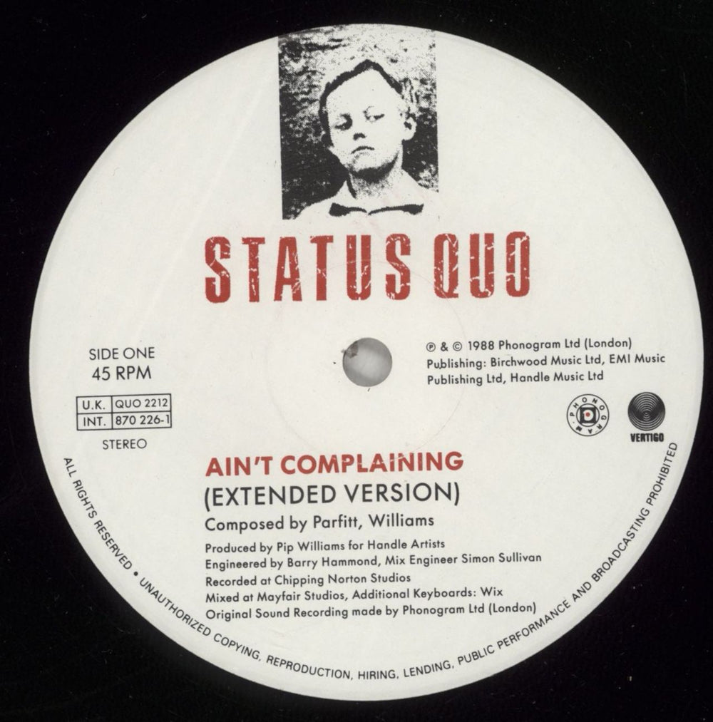 Status Quo Ain't Complaining UK 12" vinyl single (12 inch record / Maxi-single) QUO12AI38977