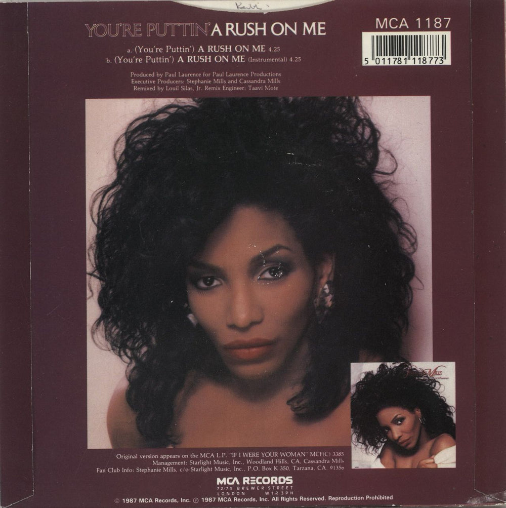 Stephanie Mills (You're Puttin' A) Rush On Me UK 7" vinyl single (7 inch record / 45) 5011781118773