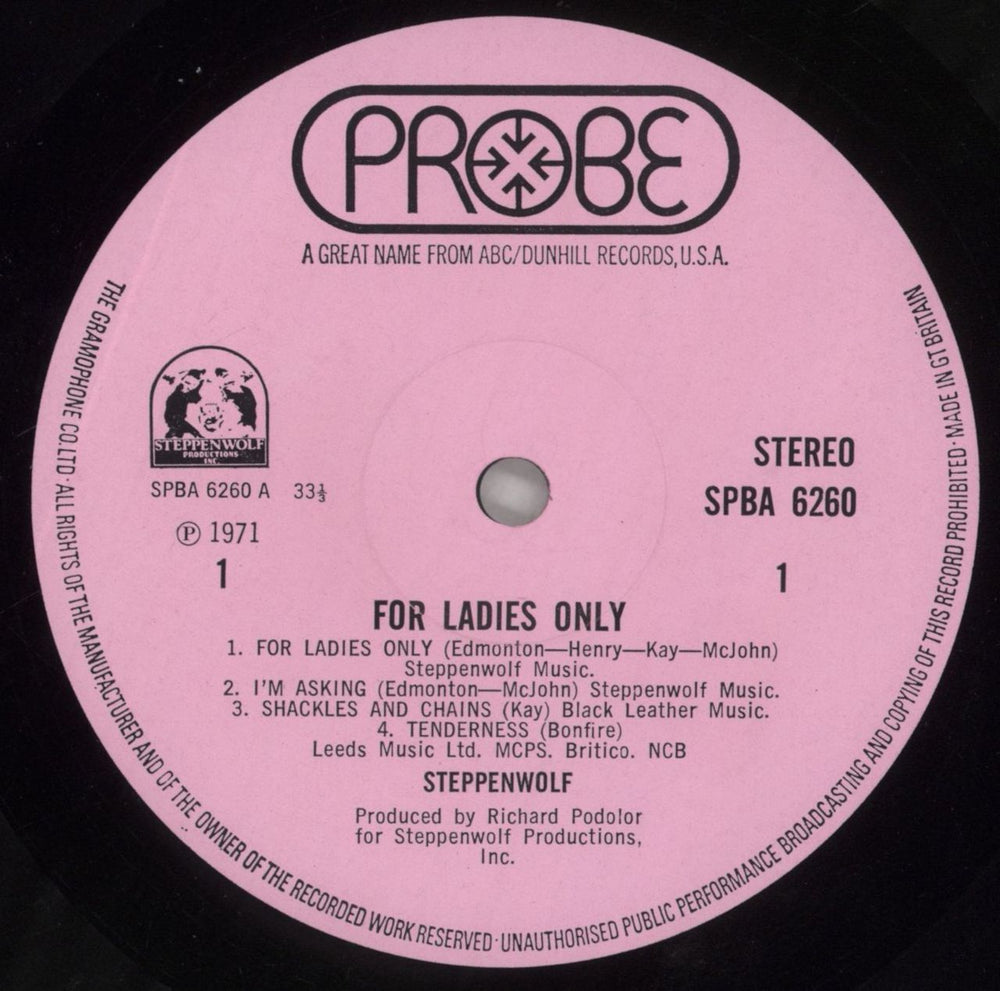 Steppenwolf For Ladies Only UK vinyl LP album (LP record) SPPLPFO701513