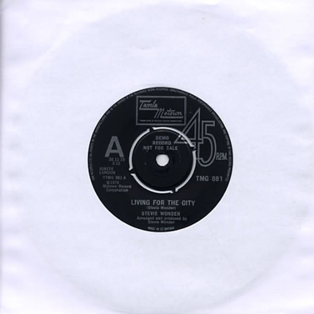 Stevie Wonder Living For The City - Demo UK Promo 7" vinyl single (7 inch record / 45) TMG881