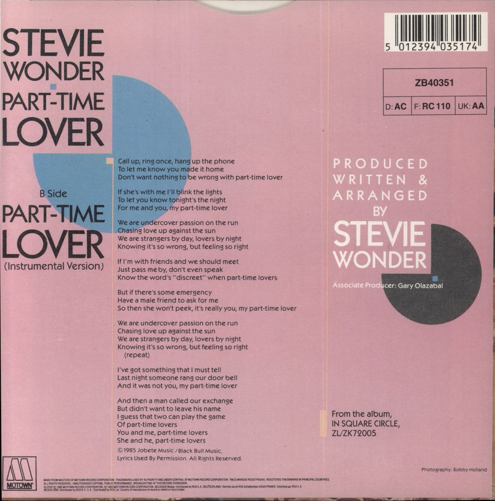 Stevie Wonder Part-Time Lover UK 7" vinyl single (7 inch record / 45) 5012394035174