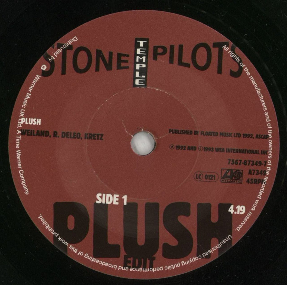 Stone Temple Pilots Plush UK 7" vinyl single (7 inch record / 45) PTS07PL191847