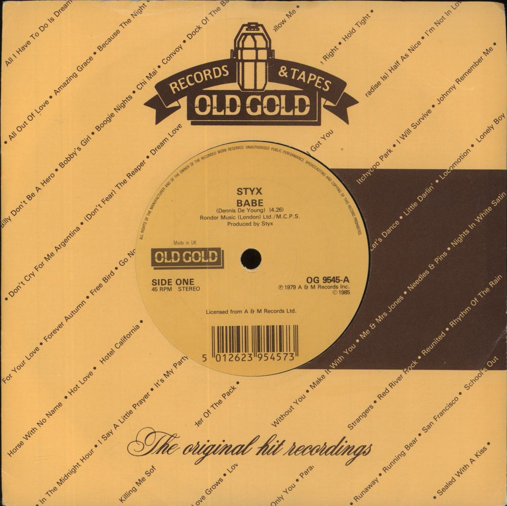 Styx Babe UK 7" vinyl single (7 inch record / 45) OG9545