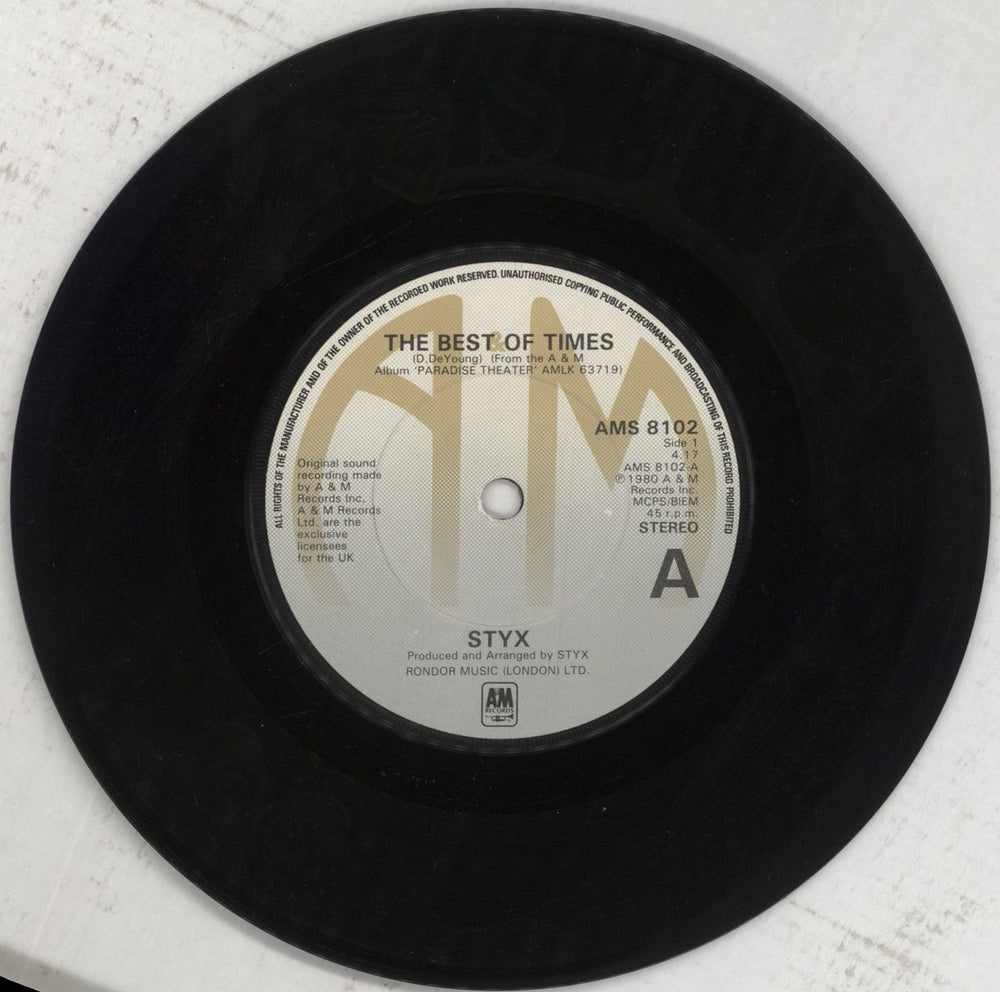 Styx The Best Of Times - Stickered UK 7" vinyl single (7 inch record / 45) STX07TH194606