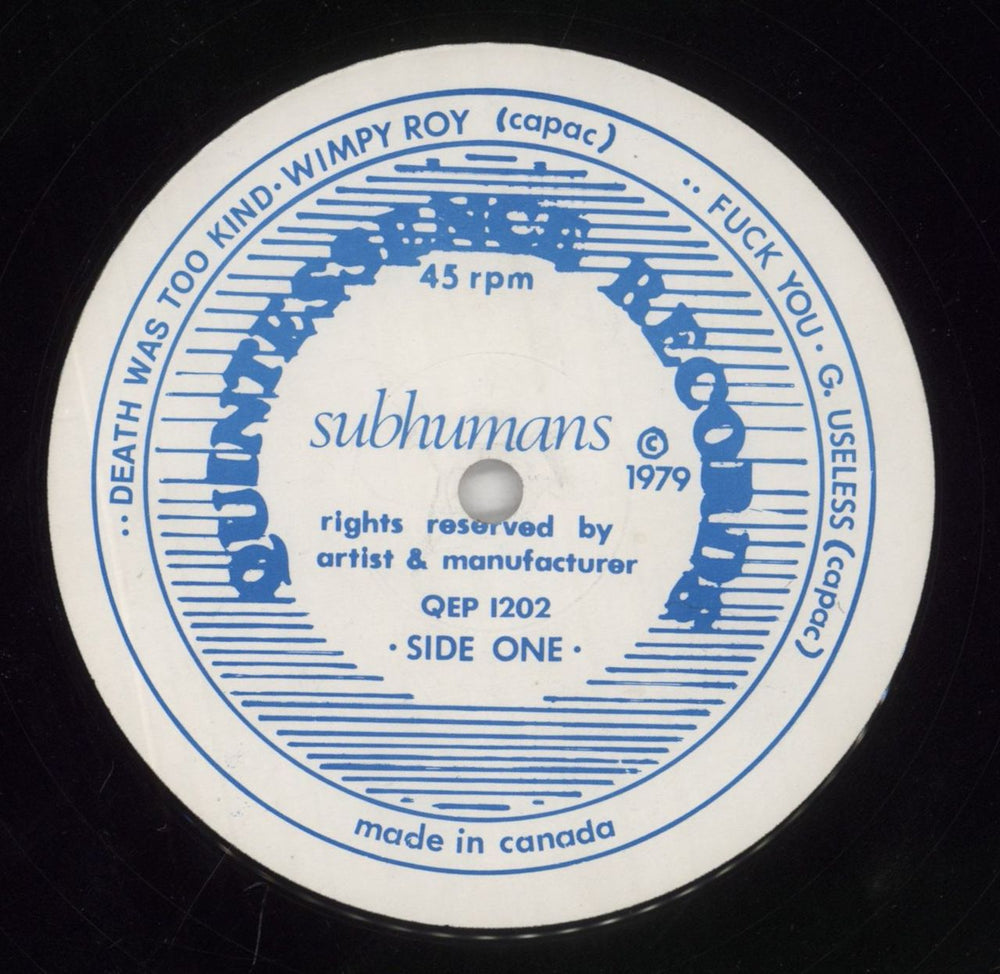 Subhumans Canada The Subhumans - 2nd Canadian 12" vinyl single (12 inch record / Maxi-single) 84C12TH860559