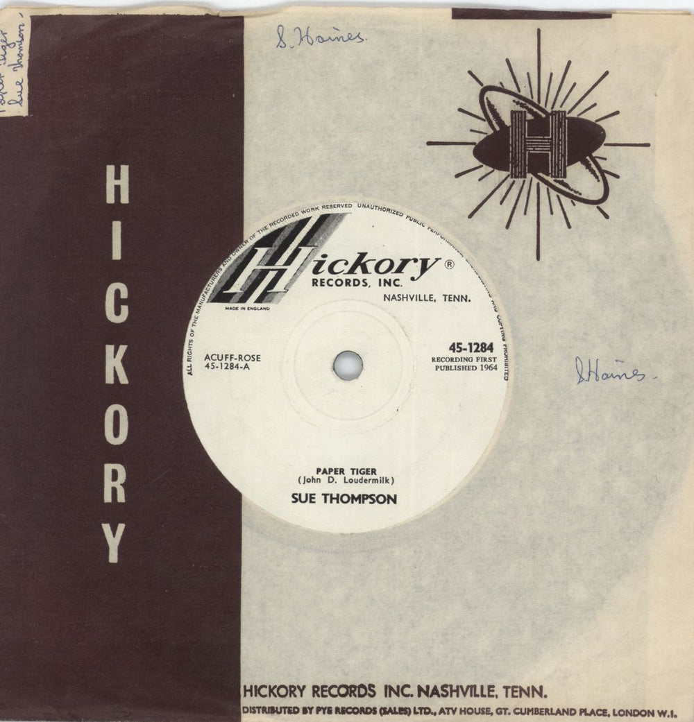 Sue Thompson Paper Tiger UK 7" vinyl single (7 inch record / 45) 45-1284