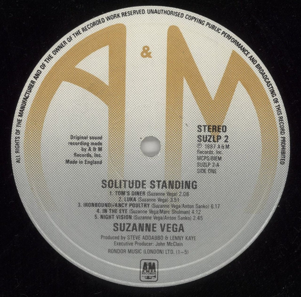 Suzanne Vega Solitude Standing - Hype sticker UK vinyl LP album (LP record) VEGLPSO869201