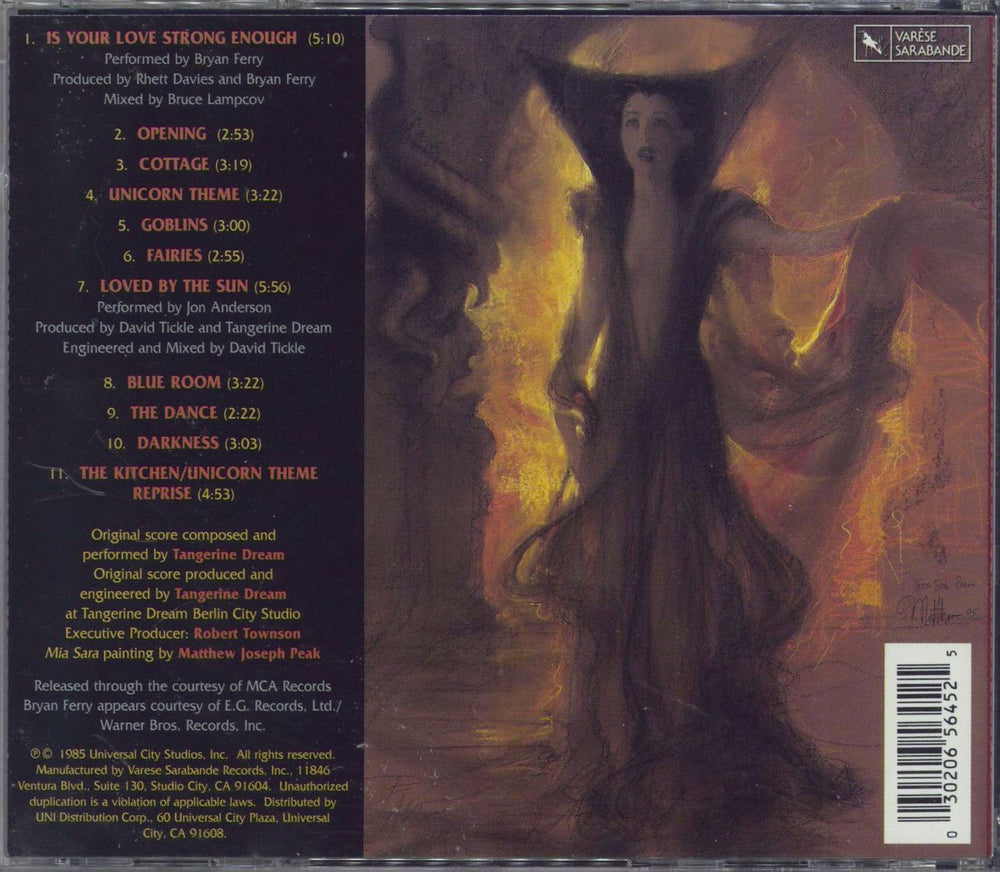 Tangerine Dream Legend OST US CD album (CDLP) 030206564525