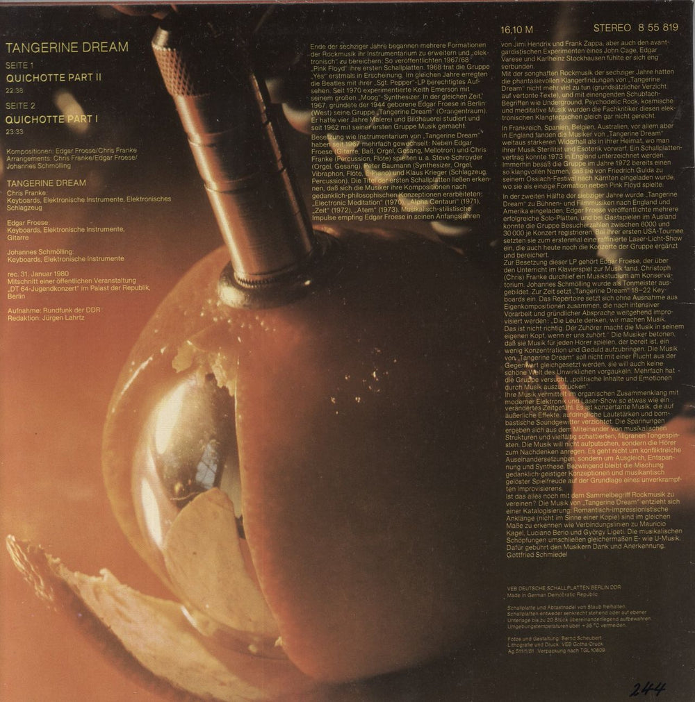 Tangerine Dream Quichotte German vinyl LP album (LP record)
