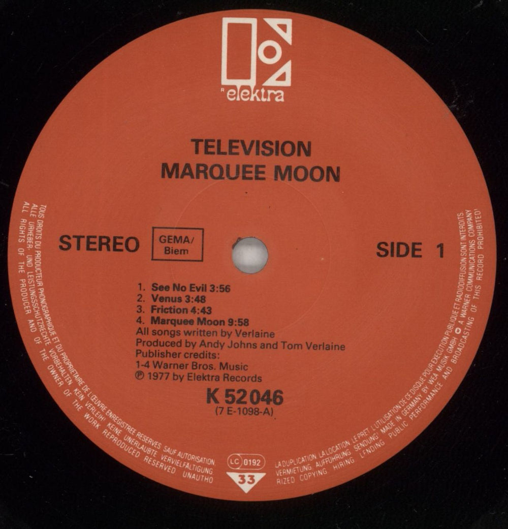 Television Marquee Moon - Red Label German vinyl LP album (LP record) TLVLPMA616599