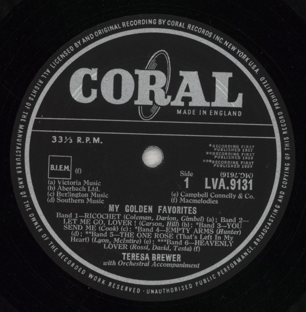 Teresa Brewer My Golden Favorites UK vinyl LP album (LP record) BR-LPMY535496