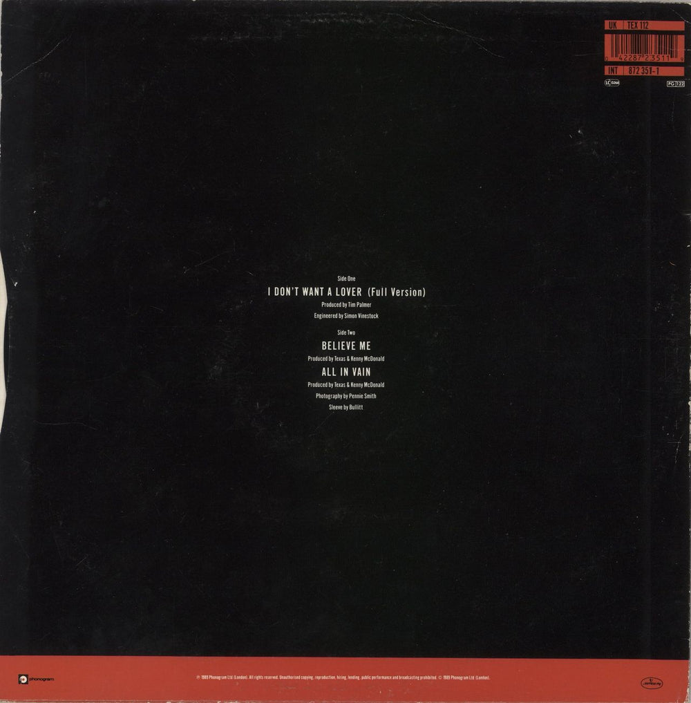 Texas I Don't Want A Lover UK 12" vinyl single (12 inch record / Maxi-single) 042287235119