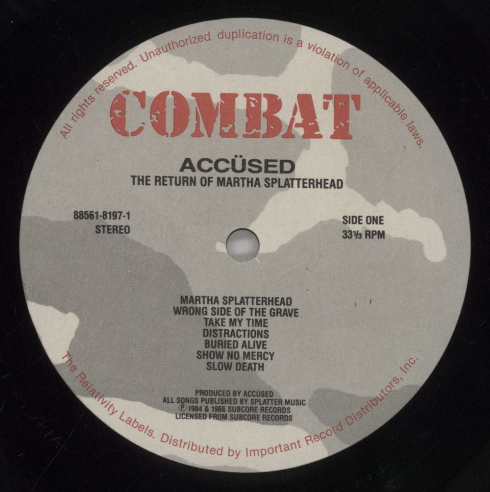 The Accused The Return Of Martha Splatterhead - 3rd US vinyl LP album (LP record) T-0LPTH859873