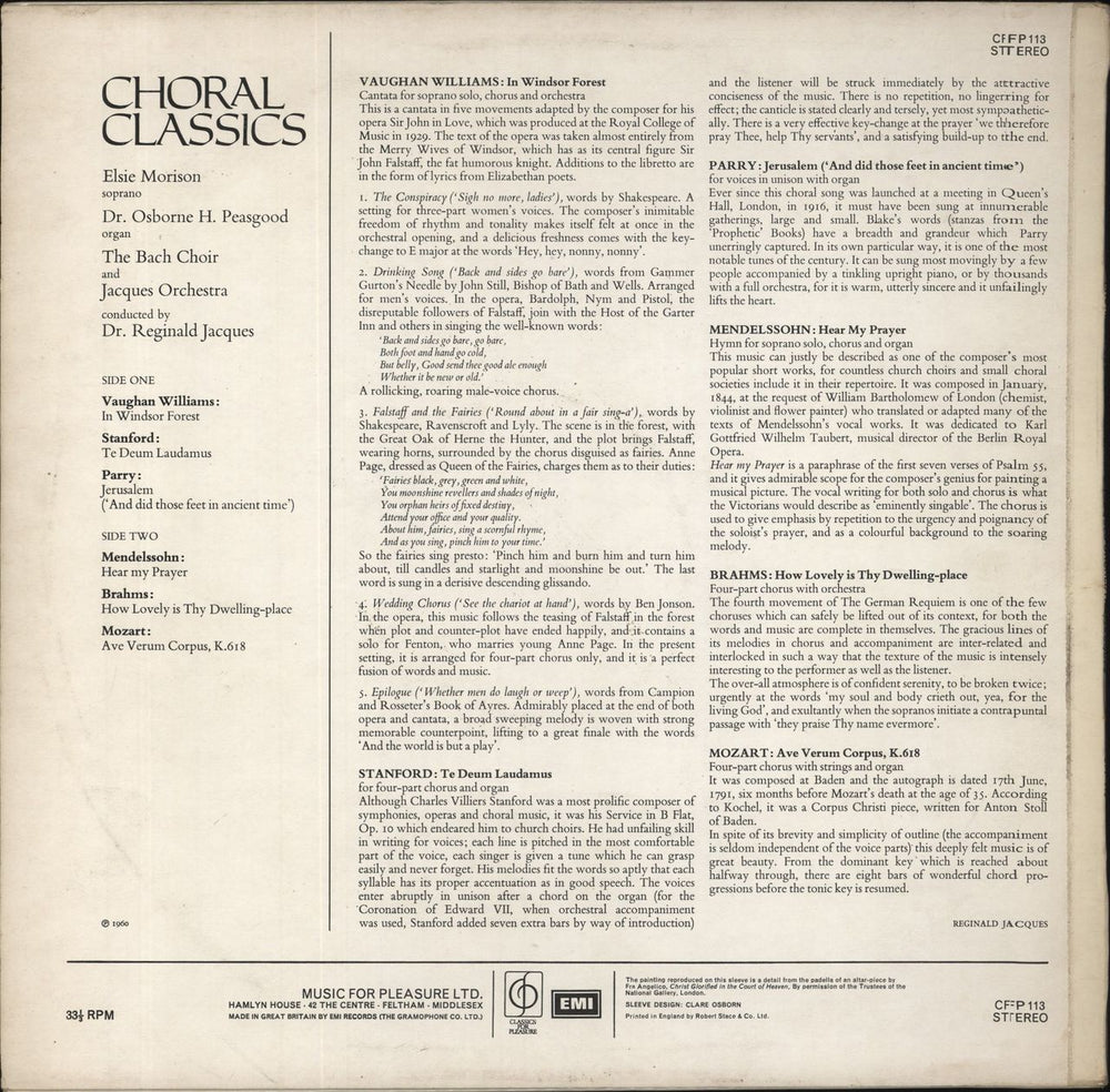 The Bach Choir Choral Classics UK vinyl LP album (LP record)