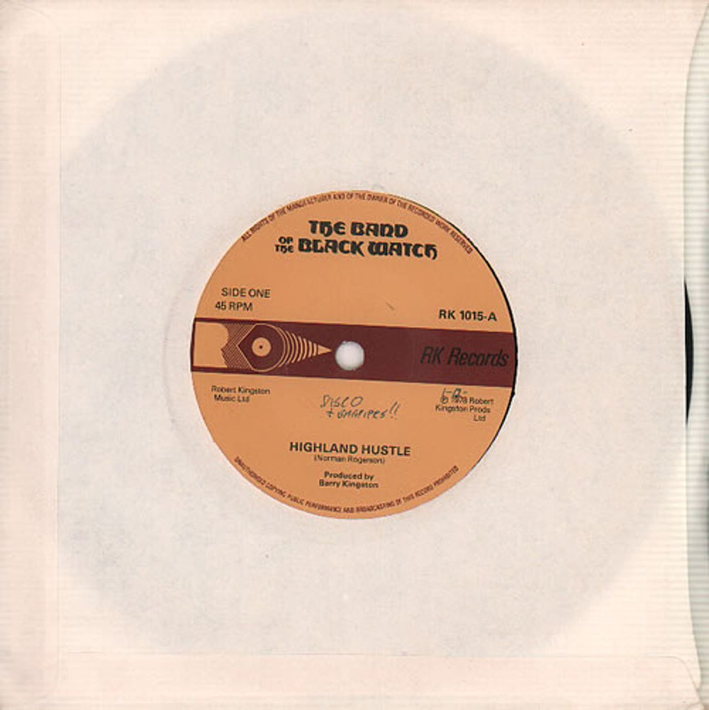 The Band Of The Black Watch Highland Hustle + Press Release UK Promo 7" vinyl single (7 inch record / 45) RK1015