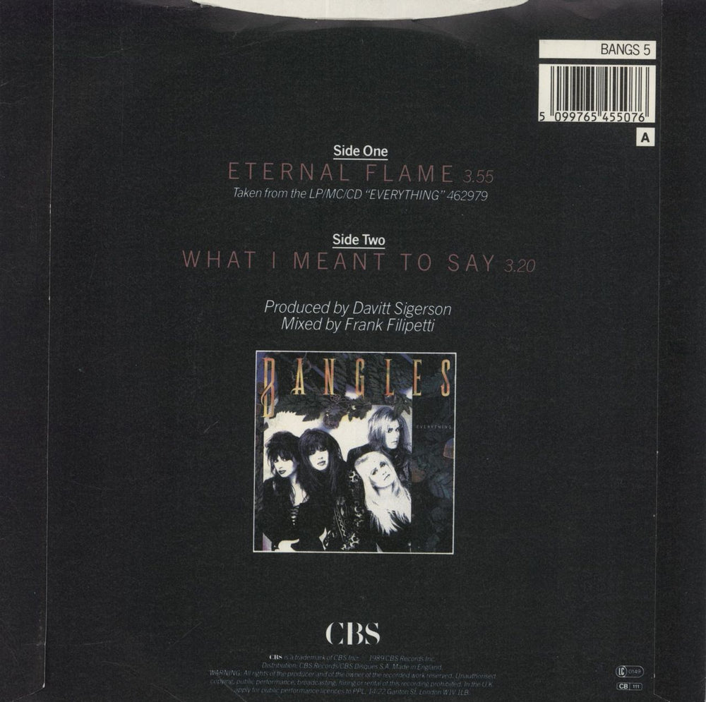 The Bangles Eternal Flame UK 7" vinyl single (7 inch record / 45) 5099765455076