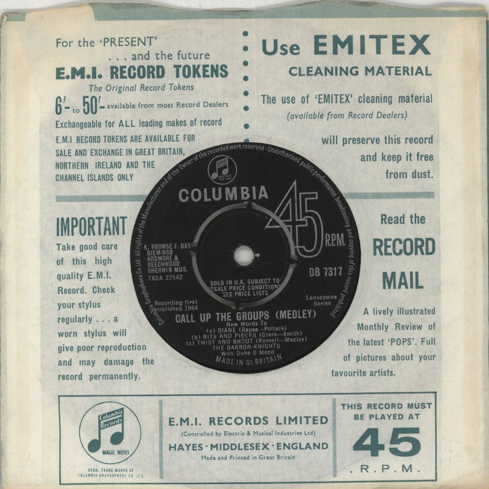 The Barron Knights Call Up The Groups (Medley) UK 7" vinyl single (7 inch record / 45)