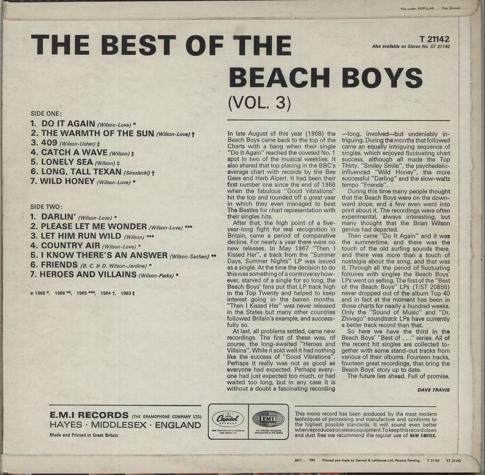 The Beach Boys Best Of...Vol.3 - Rainbow rim UK vinyl LP album (LP record)