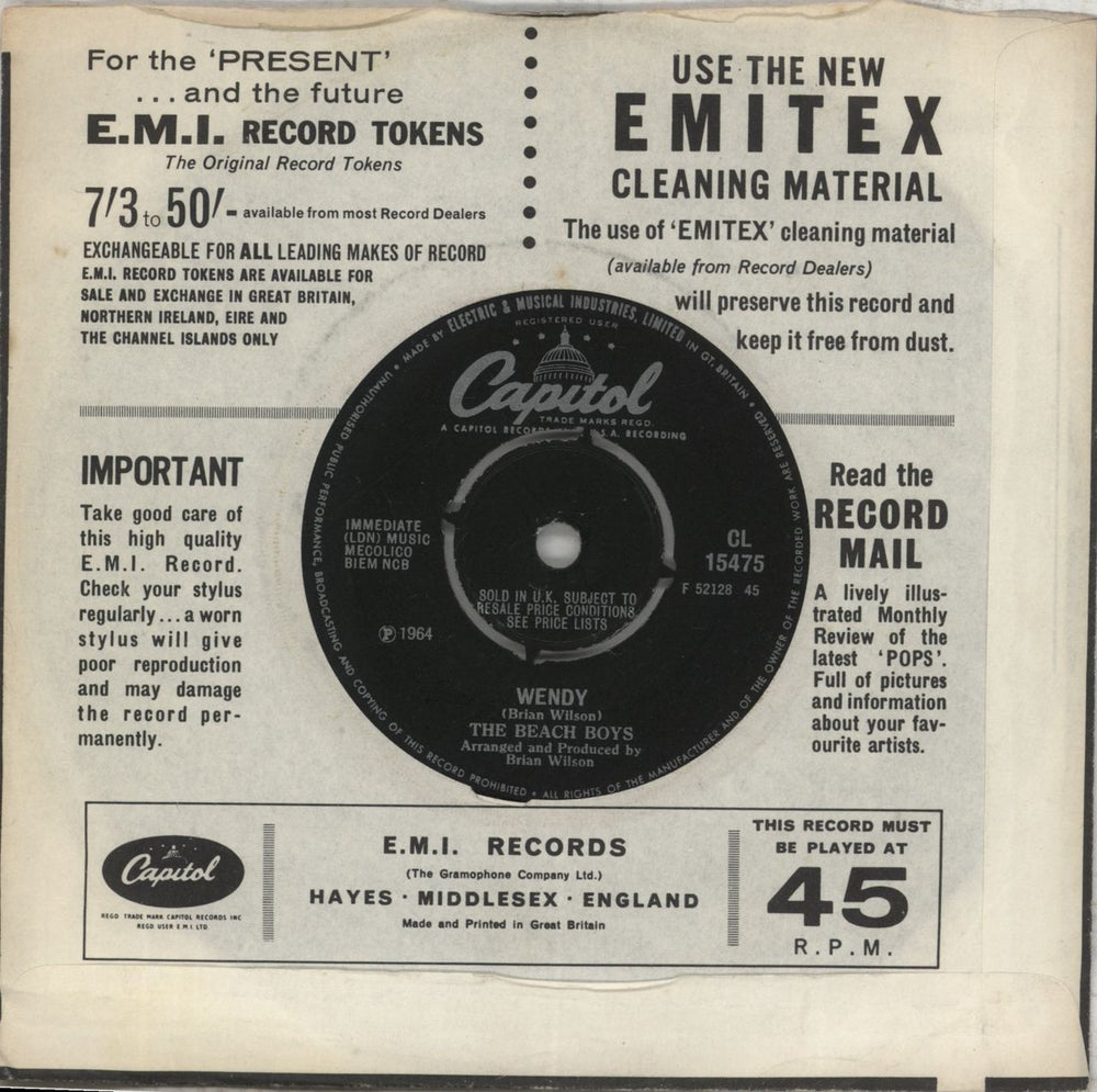 The Beach Boys Good Vibrations - 4 Prong UK 7" vinyl single (7 inch record / 45)