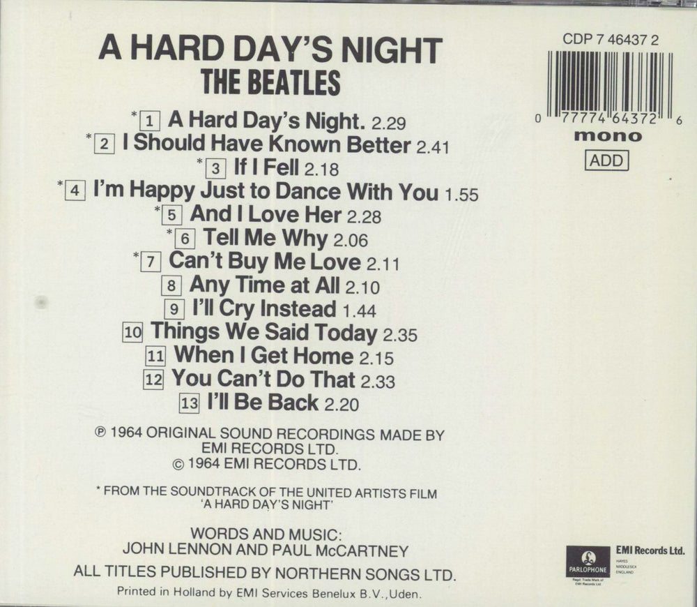 The Beatles A Hard Day's Night German CD album (CDLP)