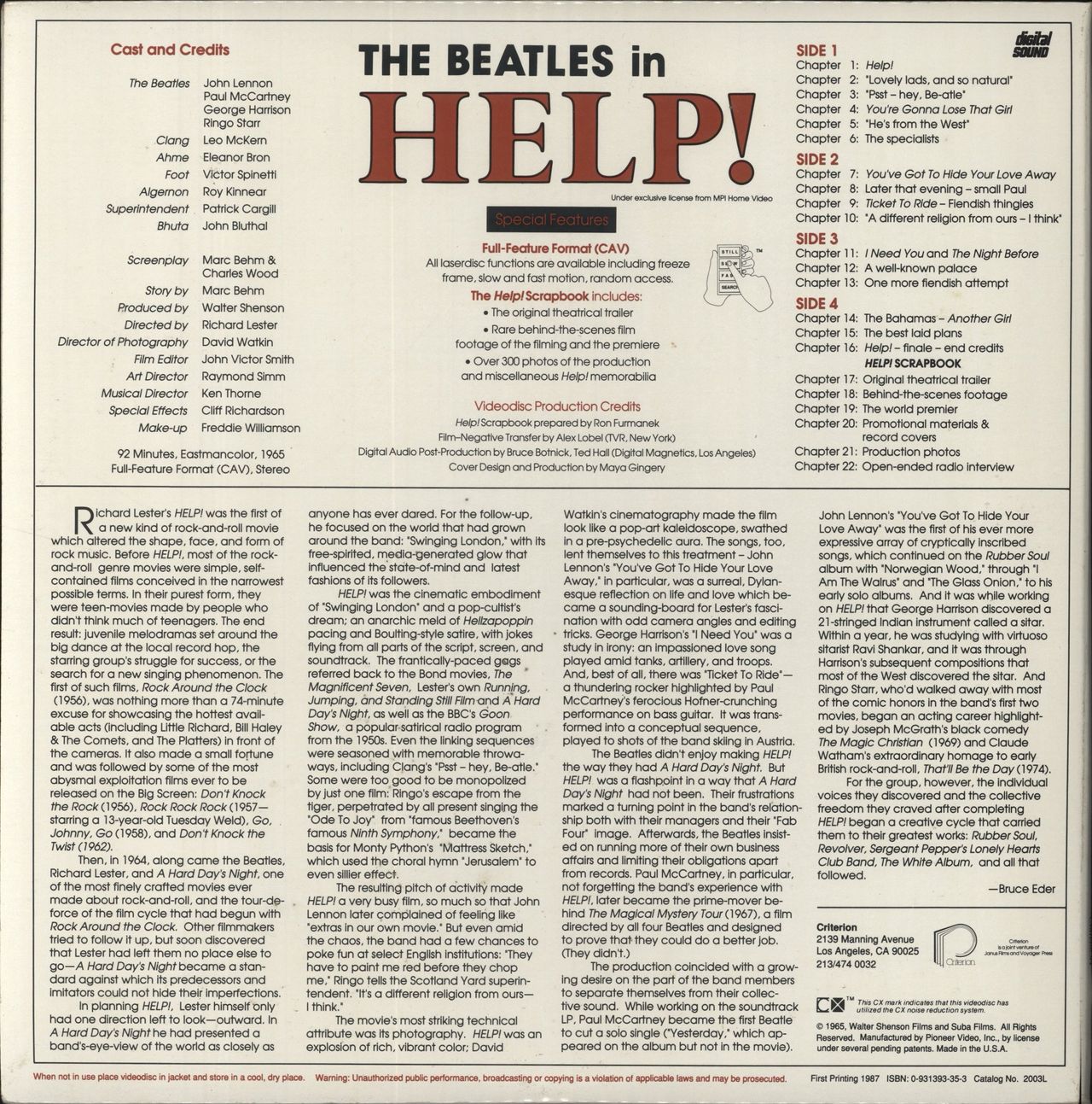 The Beatles Help! US laserdisc / lazerdisc