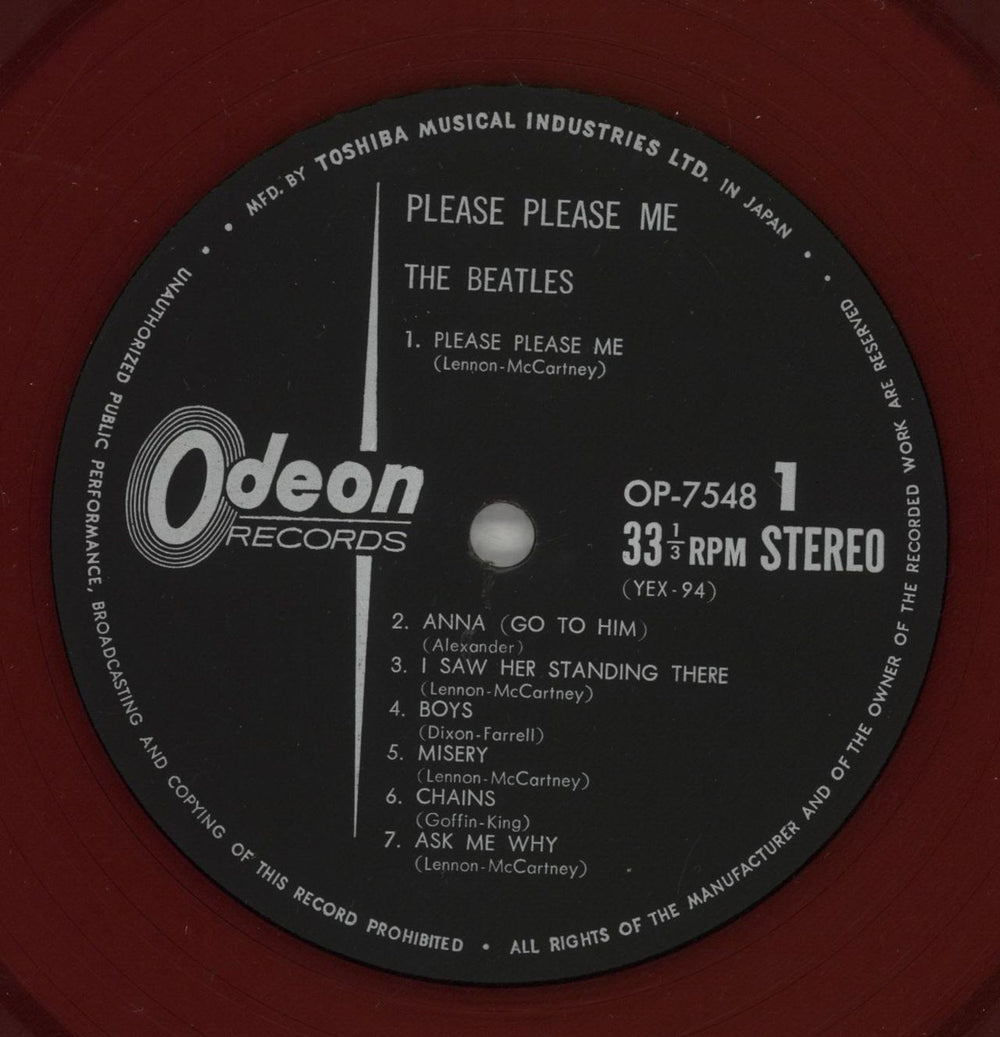 The Beatles Please Please Me - 1st Odeon Issue - Red Vinyl Japanese vinyl LP album (LP record) BTLLPPL865351