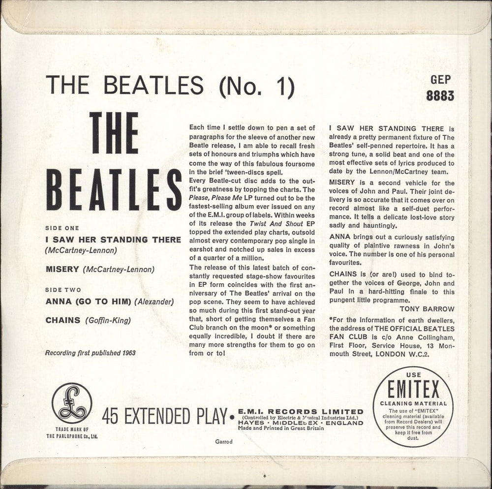 The Beatles The Beatles (No. 1) EP - 1st Garrod - EX UK 7" vinyl single (7 inch record / 45)