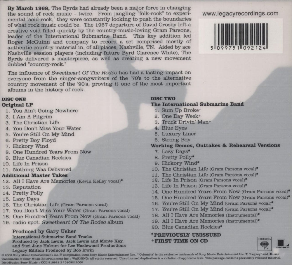 The Byrds Sweetheart Of The Rodeo UK 2 CD album set (Double CD) 5099751092124