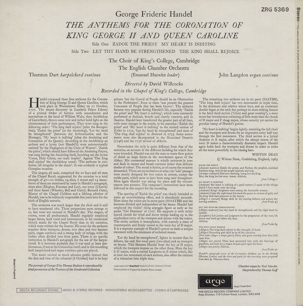 The Choir Of King's College, Cambridge G.F. Handel: Coronation Anthems - 2nd UK vinyl LP album (LP record)