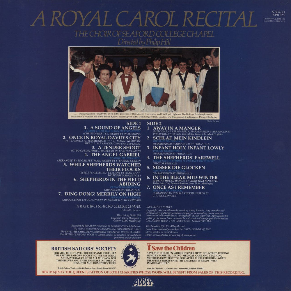 The Choir Of Seaford College Chapel A Royal Carol Recital UK vinyl LP album (LP record)