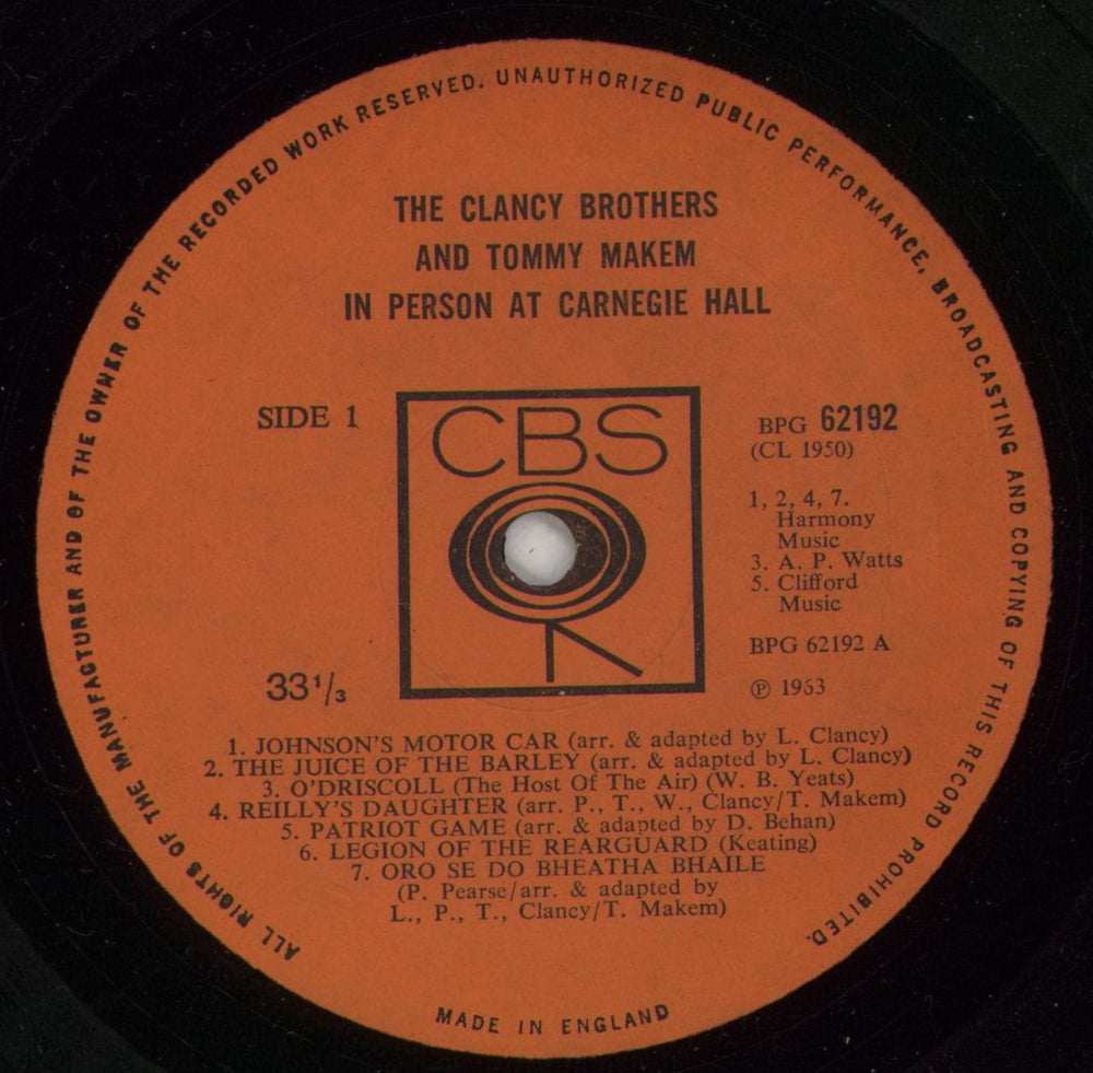 The Clancy Brothers & Tommy Makem In Person At Carnegie Hall UK vinyl LP album (LP record) X4TLPIN873449