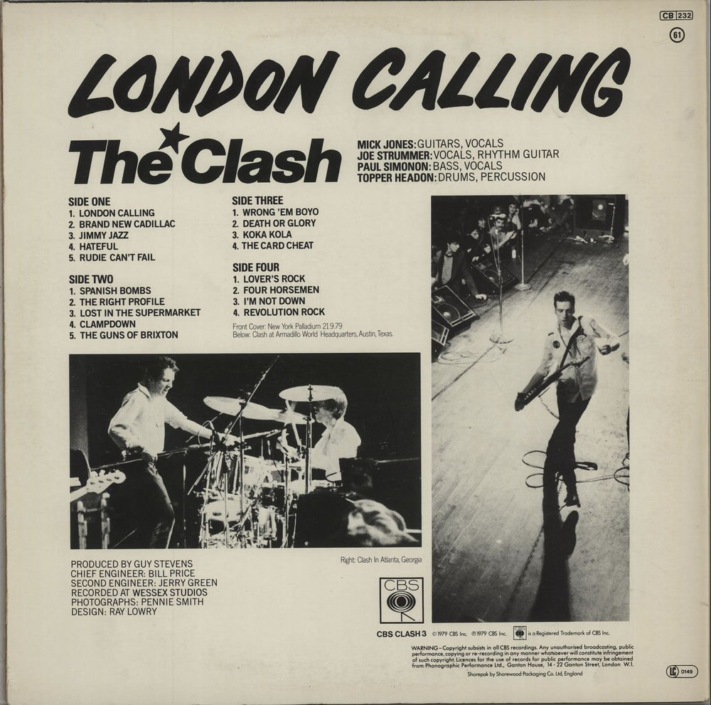 The Clash London Calling + Inners - EX UK 2-LP vinyl record set (Double LP Album) CSH2LLO672903