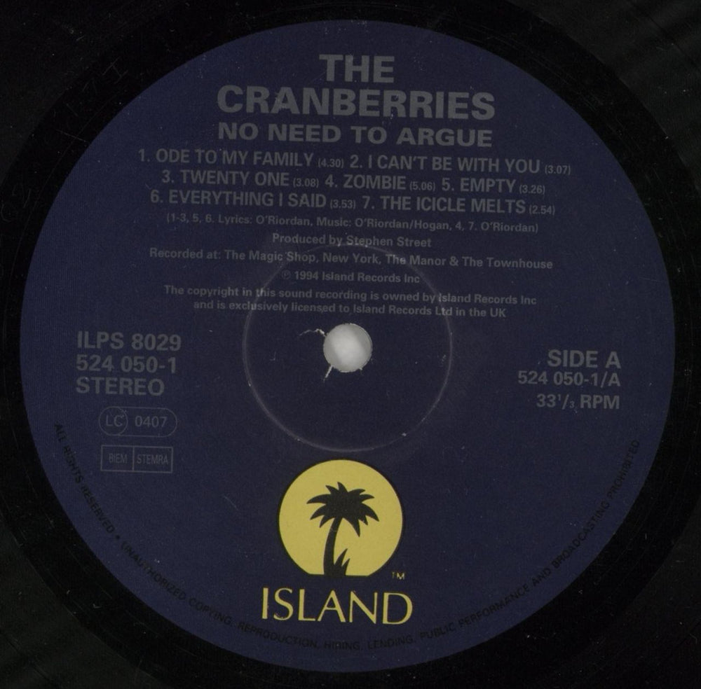 The Cranberries No Need To Argue - EX UK vinyl LP album (LP record) ILPS8029