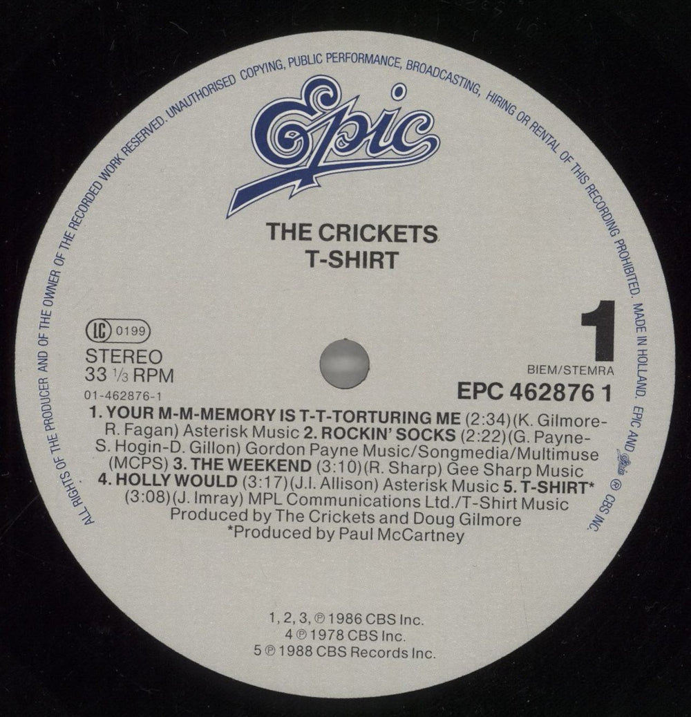 The Crickets T-Shirt Dutch vinyl LP album (LP record) CKTLPTS183480