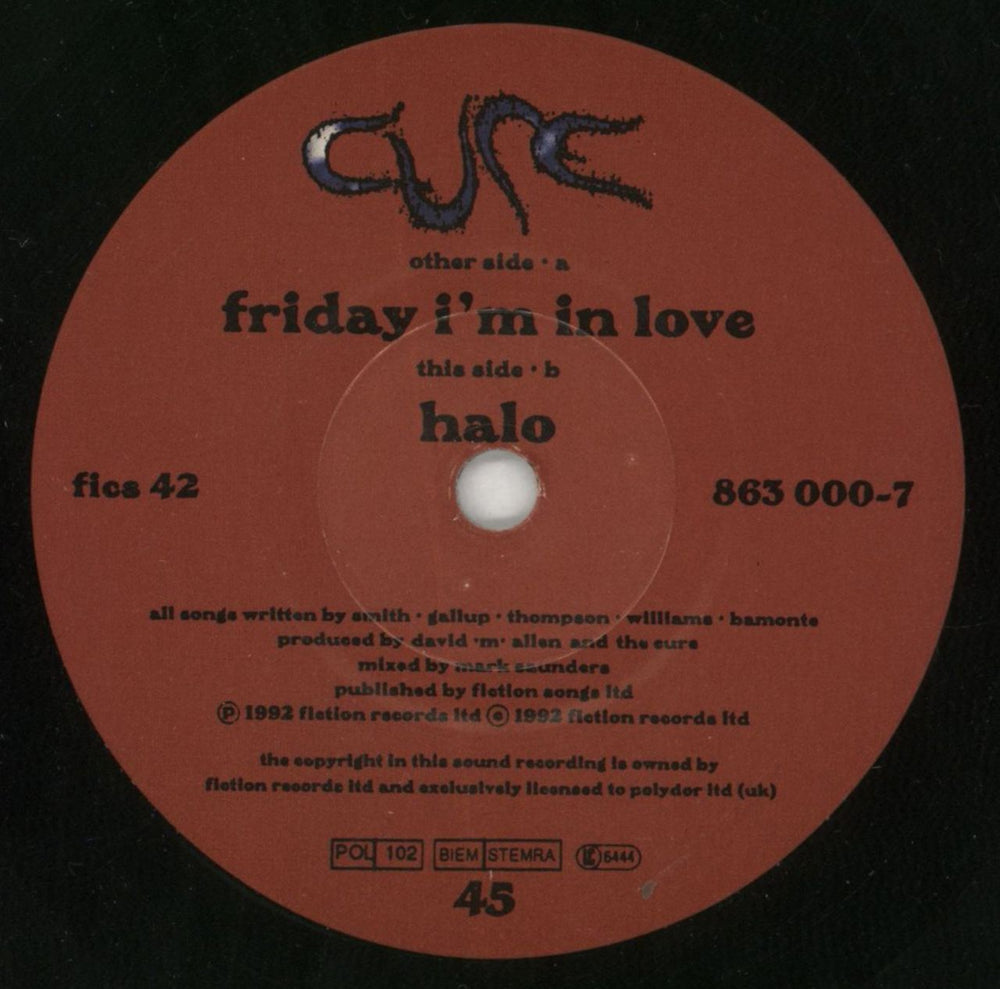 The Cure Friday I'm In Love UK 7" vinyl single (7 inch record / 45) CUR07FR57808