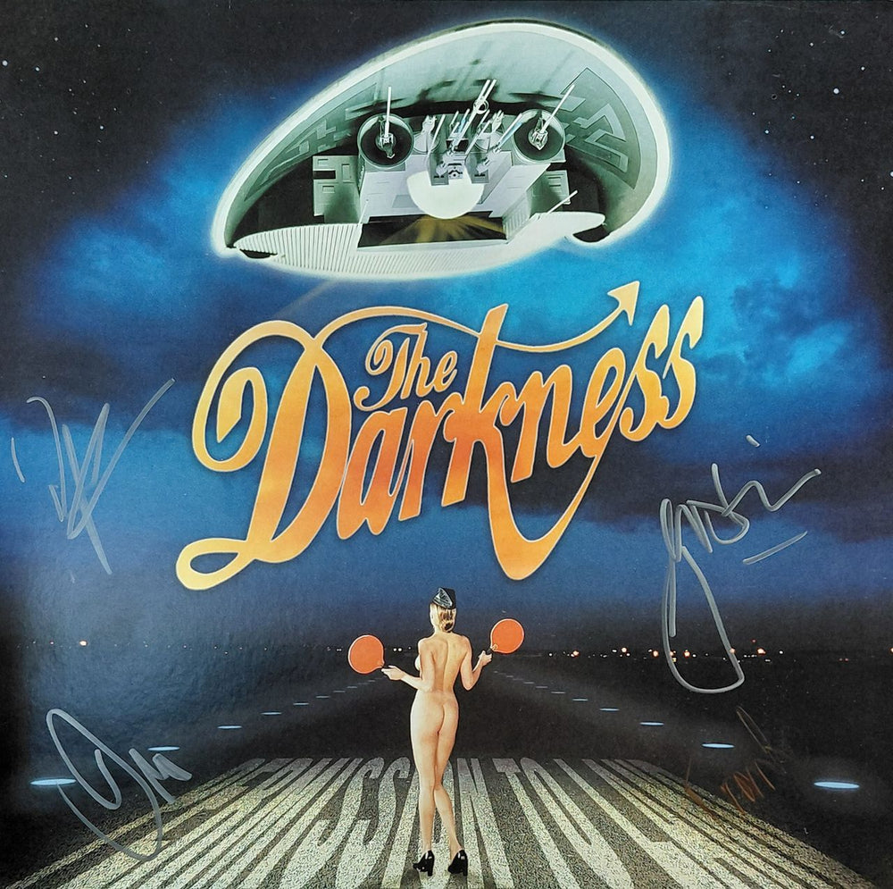 The Darkness Permission To Land - Blue Marbled Vinyl - Autographed UK vinyl LP album (LP record) 5054197580024