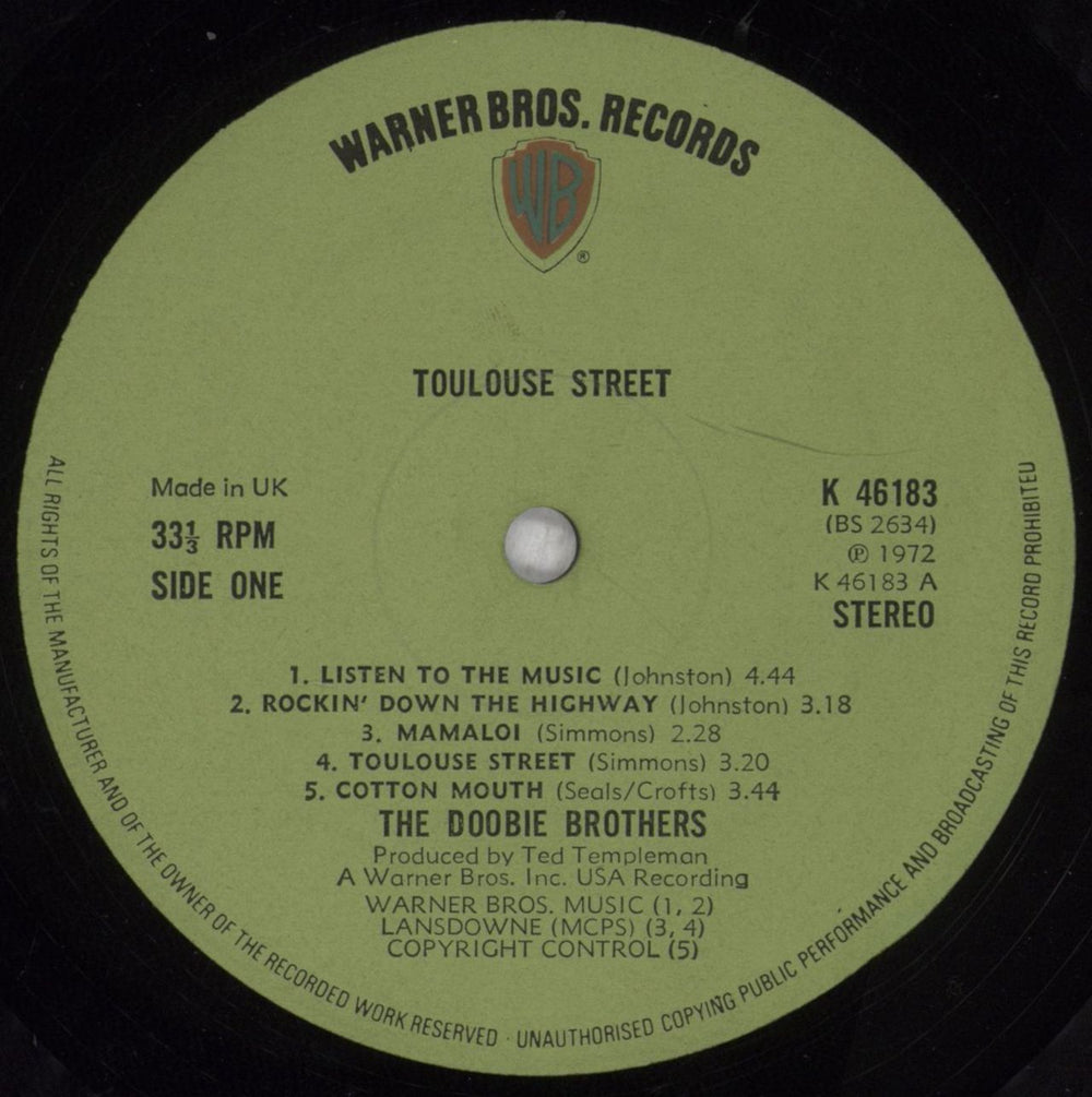 The Doobie Brothers Toulouse Street - 1st - EX UK vinyl LP album (LP record) DOOLPTO847069