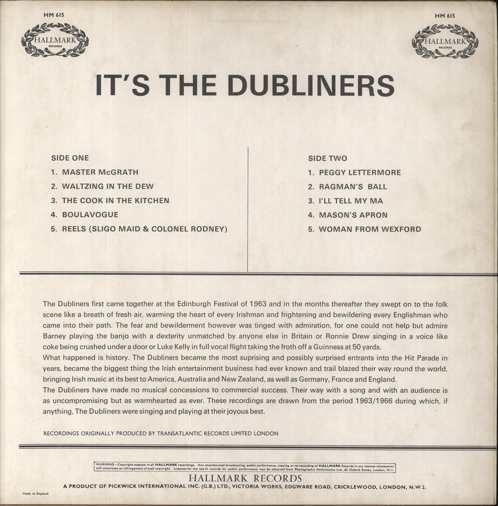 The Dubliners It's The Dubliners UK vinyl LP album (LP record)